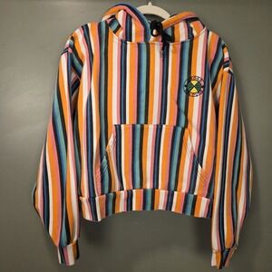 Cross Colours Vintage Cropped Hoodie Striped 90s Hip Hop, Size M, Multicolor